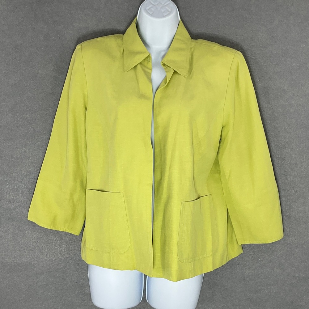 Coldwater Creek‎ PM Petite Medium Chartreuse Green Linen Silk Blend Jacket